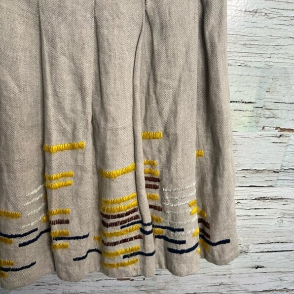 Maeve Anthropologie Women’s Beige  Hatch Mark 100% Linen Pleated Skirt Size 0 - Picture 3 of 9